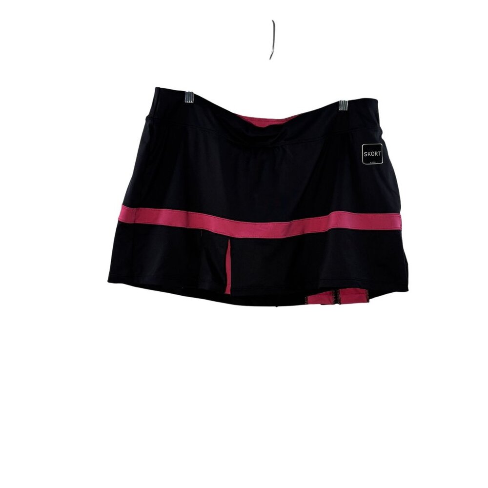 Xersion Womens Mid-Rise Skort W/Fitted Shorts Black & Pink XL Activewear